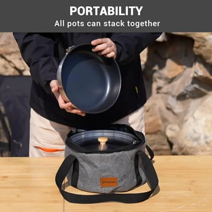 KingCamp 304 Stainless Steel Camping Cookware Set with Travel Tote Bag for Outdoor Kitchen Cooking Picnic Campfire Pots Pan and