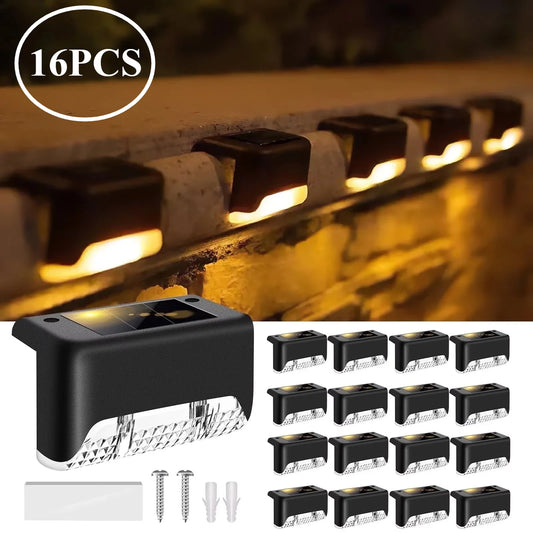 A set of 16 waterproof outdoor solar deck lights, suitable for outdoor fences,patios,decks,and walkways,equipped with LED lights