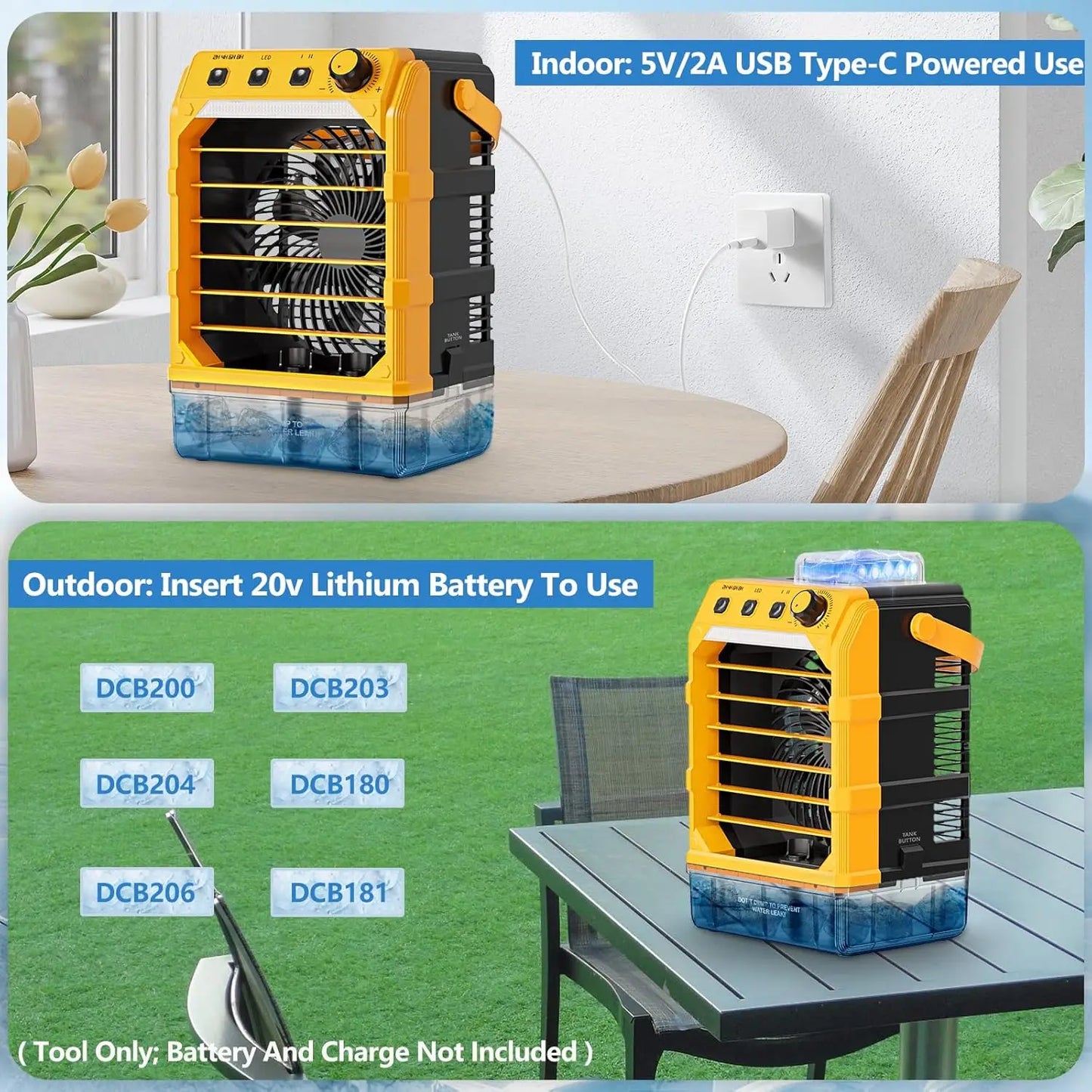 Portable Misting Fan with USB Power, 7 Lights, Timer & Large Water Tank for Camping Office Bedroom Cooling