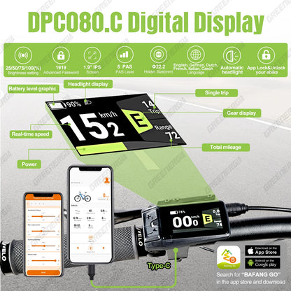Ebike Display For BAFANG CAN BUS BBS Motor DPC010 DPC080 EKD01 Bluetooth Electric Bike Computer 5PIN Male Bicycle Speedometer