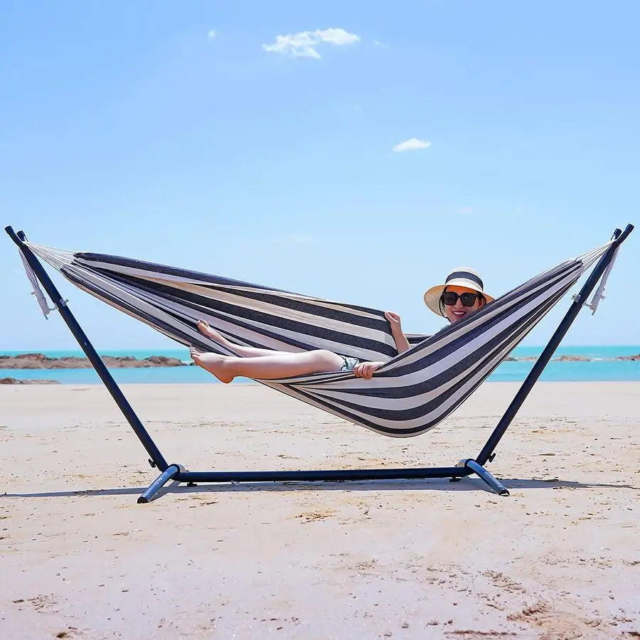 Double Hammock with Tree Straps Extra Large 2 Persons Hammock Portable Hanging Camping Bed for Patio, Backyard, Porch, Outdoor a