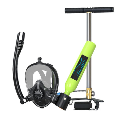 Mini Scuba Tank with Full Face Mask,0.5L Lung Tank Sub Mask Combo -6-10 Mins Underwater Breathing System, Portable Scuba Gear