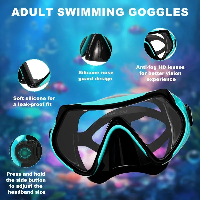 2026 New Scuba Diving Mask Snorkel Set For Adults Tempered Glass Professional Panoramic Snorkeling Gear Swimming Training
