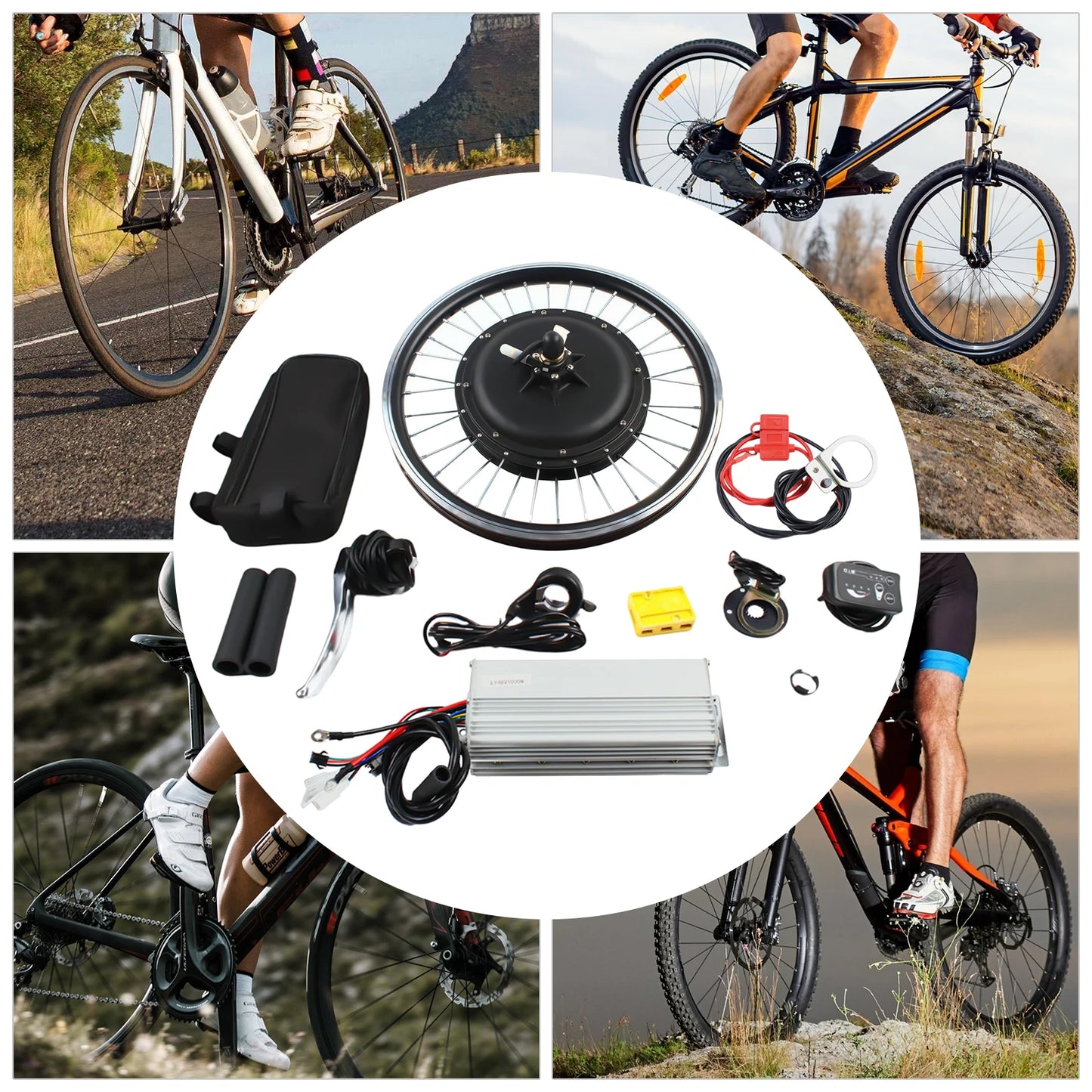 20 Inch E-Bike Rear Wheel Conversion Kit 48V 1000W , E-Bike Conversion Kit w/LED Display and Brushless Controller