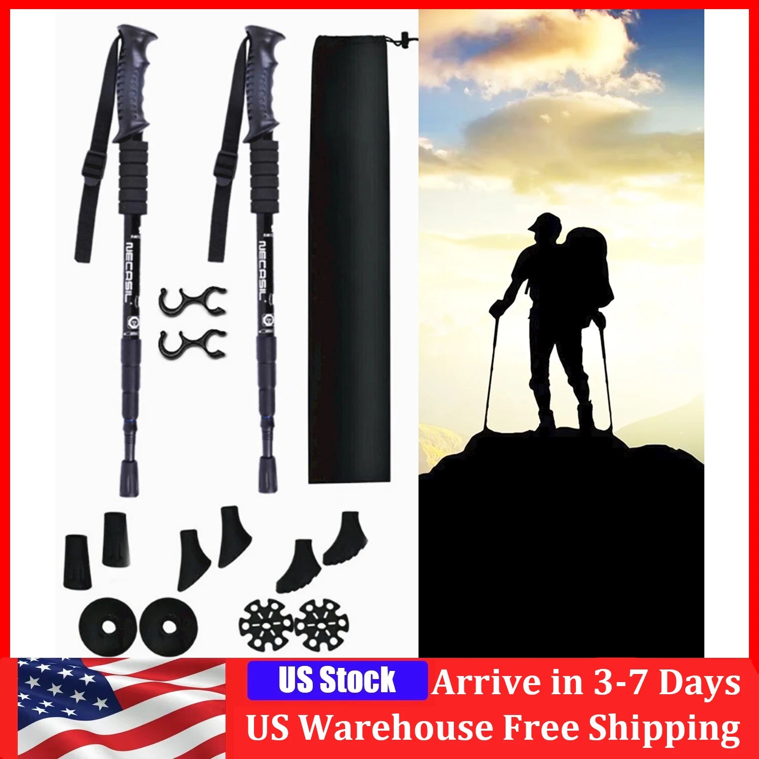 Walking Sticks Classic Delicate Trekking Pole 4 Sections Telescopic Cane Stick Crutch Outdoor Hiking Walking Camping Alpenstocks