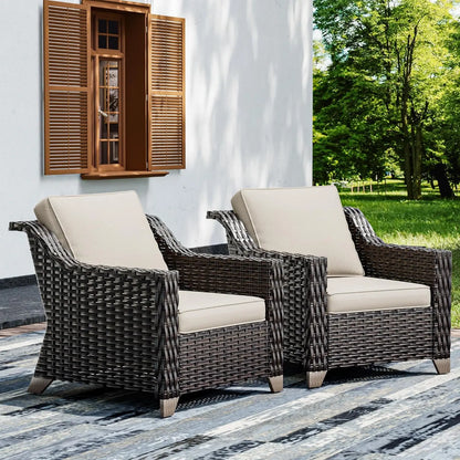 Wicker Patio Chairs Set of 2, Outdoor Rattan Furniture with Wide Armrest and Thick Cushions, Upgraded Large Size, Customized