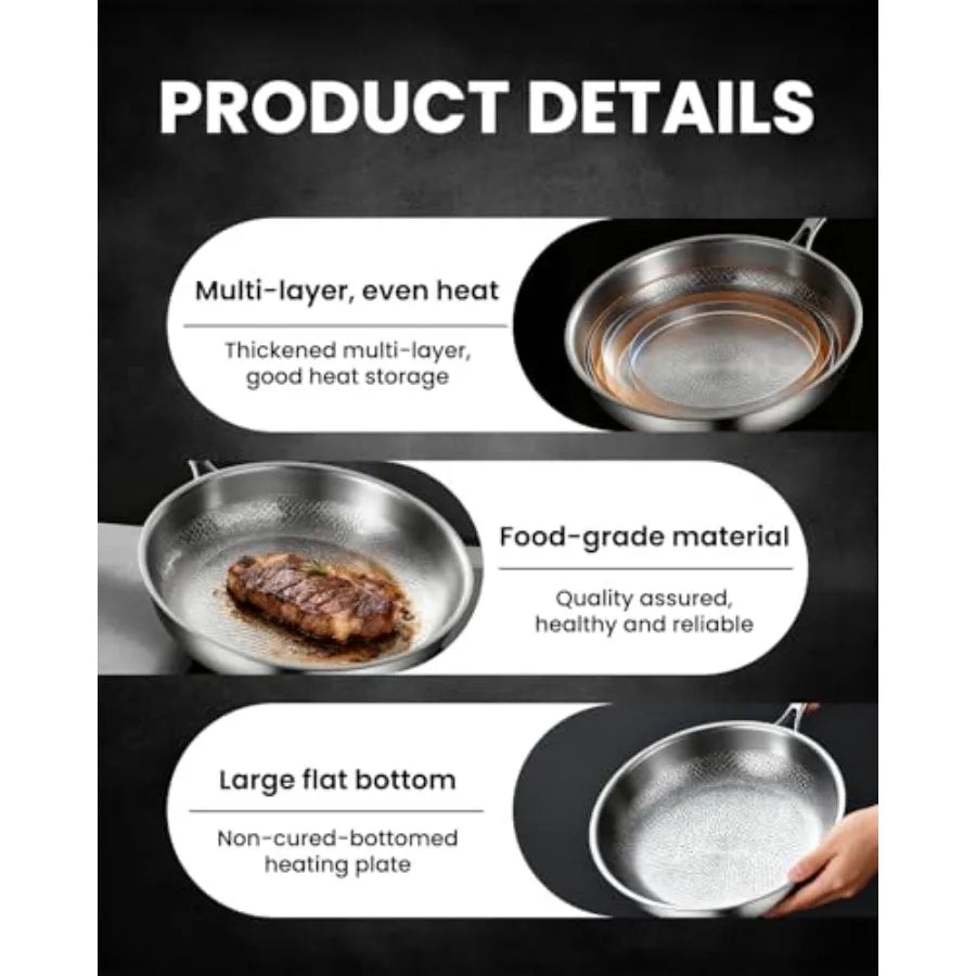 Titanium Frying Pans for Cooking Non Stick with Lid 11.81in Upgraded Non-toxic Pro Cookware Grill Pot for Stove Tops Camping Sk