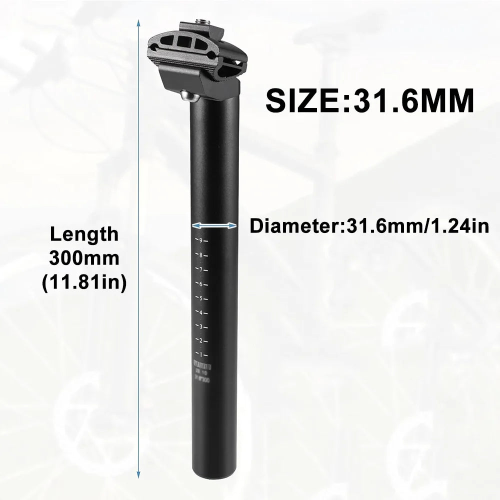 300mm Bike Seat Post 25.4/27.2/28.6/30.4/30.8/31.6mm Aluminum Alloy SeatPost Suitable for Bicycle Mountain Bike Road Bike MTB