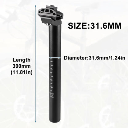 300mm Bike Seat Post 25.4/27.2/28.6/30.4/30.8/31.6mm Aluminum Alloy SeatPost Suitable for Bicycle Mountain Bike Road Bike MTB