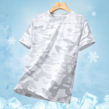 Quick drying ice silk short sleeved T-shirt 2024 summer camouflage thin breathable quick drying running fitness sportswear