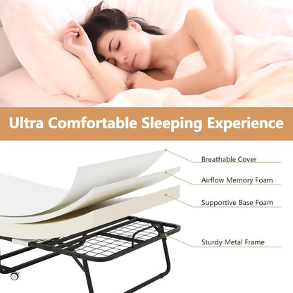 Folding Bed with Mattress - Portable Foldable Roll Away Adults Bed for Guest,Thick Luxurious Memory Foam, Customized