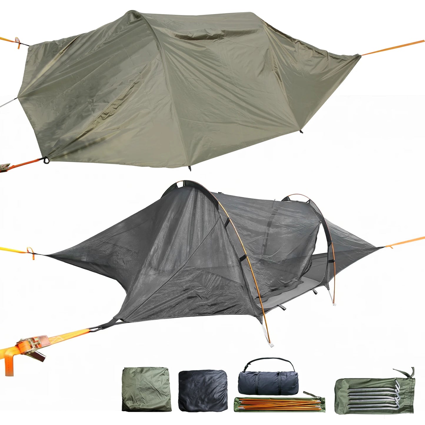 2-Person Tree Tent Hammock with Mosquito Net & RainFly Triangle Hammock 660 LBS Load Capacity for Outdoor Backpacking & Hiking