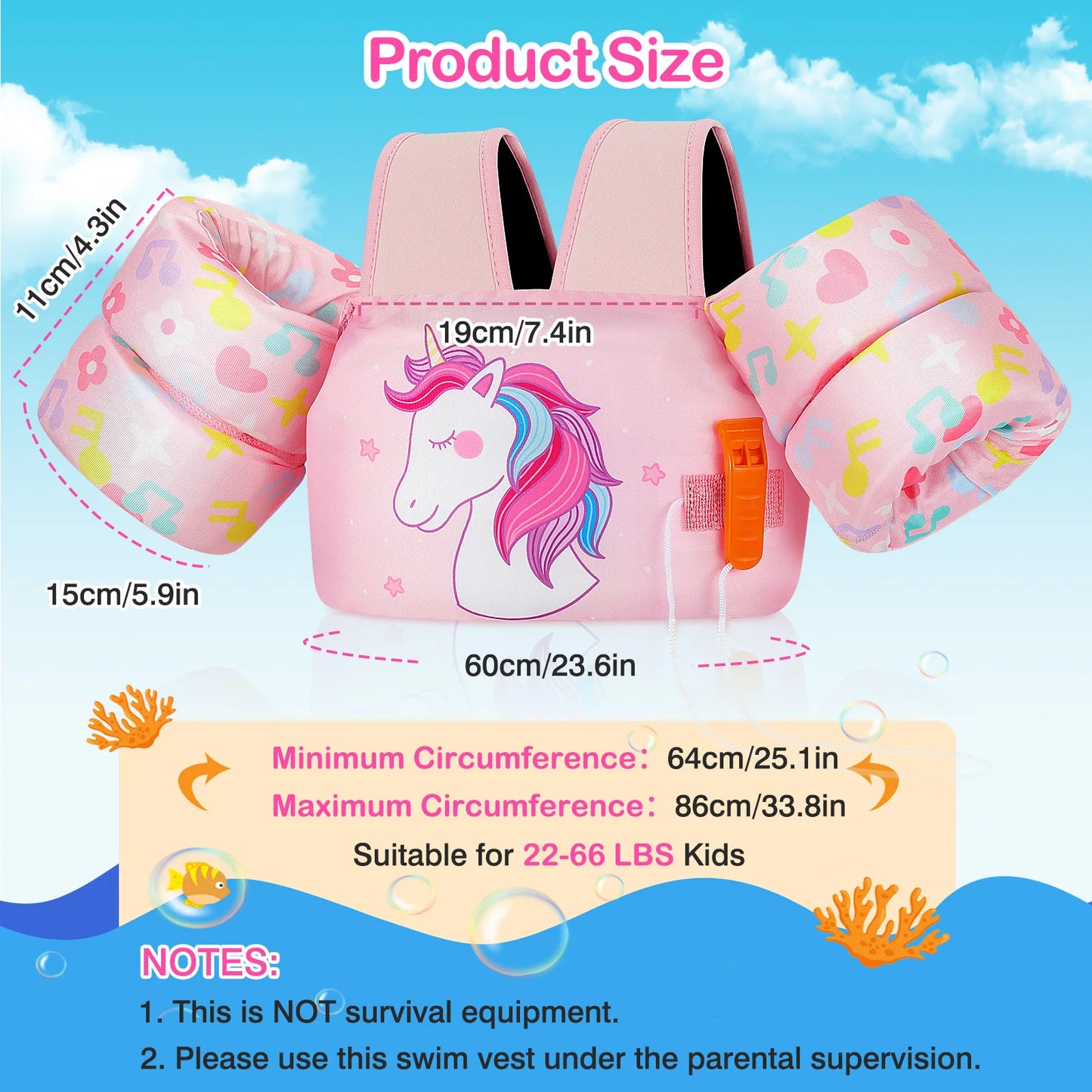 MoKo Toddler Swim Vest for Kids Swim Arm Floaties 30-60 lbs Boys and Girls Cartoon Swimming Water Wings Pool Float Vests Sleeves