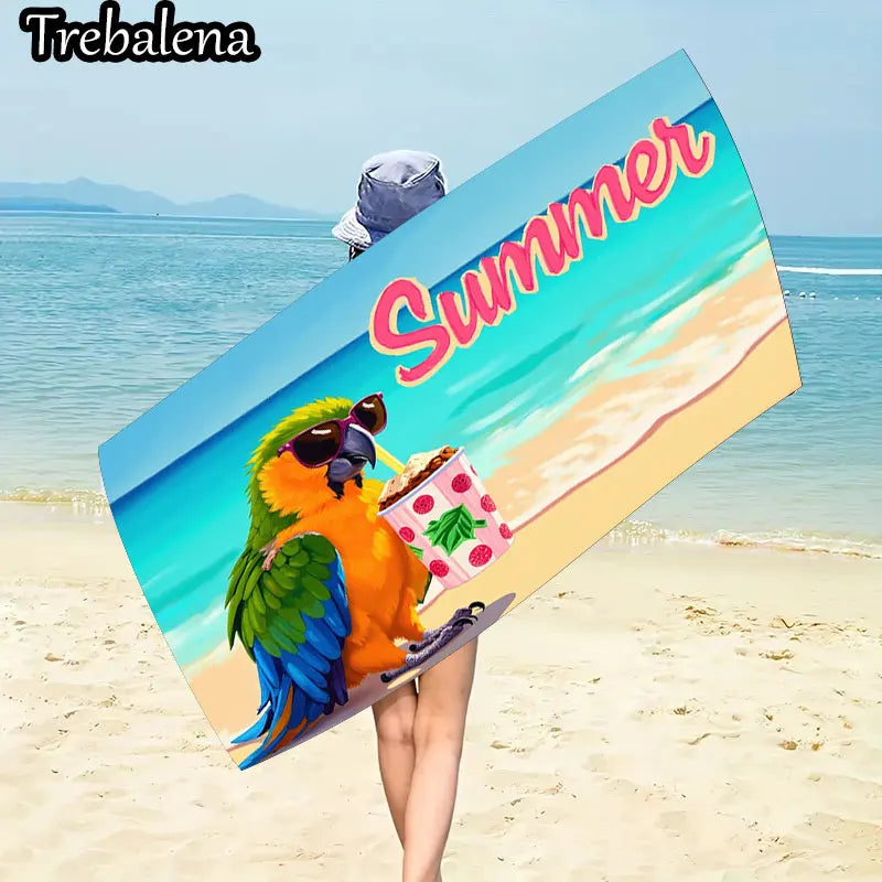 30*60inch Ultra-Soft Beach Towel with Summer Parrot Beach Towel Vibrant Ocean Scene