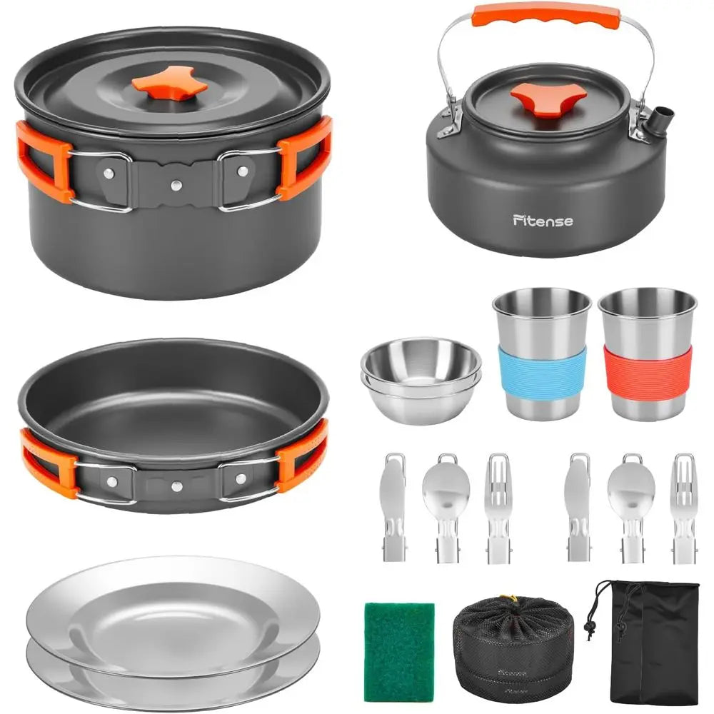 21Pcs Camping Cookware MKit or 2, Lightweight Camping Kitchen Pots and Pans Set, Portable Cooking entials or Backpacking, Hiking