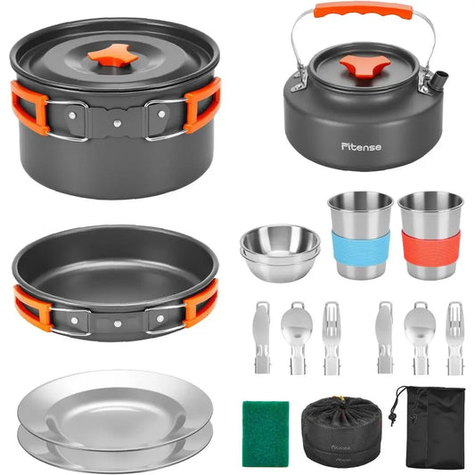 21Pcs Camping Cookware MKit or 2, Lightweight Camping Kitchen Pots and Pans Set, Portable Cooking entials or Backpacking, Hiking