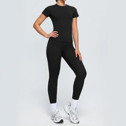 Yoga Set Quick Dry 2 Piece Female Short-sleeved long Pants Outdoor Sportswear Fitness suit Plus Size Sport outfit for woman