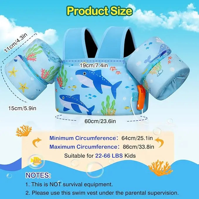 MoKo Toddler Swim Vest for Kids Swim Arm Floaties 30-60 lbs Boys and Girls Cartoon Swimming Water Wings Pool Float Vests Sleeves