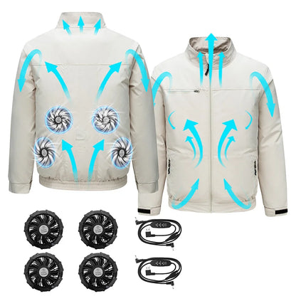 Summer Cooling Jacket Four Hole Fan Clothing Men USB Refrigeration Air Conditioning Clothes Outdoor Labor Protection Workwear
