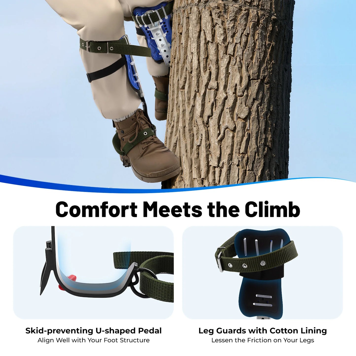 Heavy-Duty Tree Climbing Gear Adjustable Climbing Gaffs with Safety Harness Professional Arborist Tool for Fruit Picking Hunting