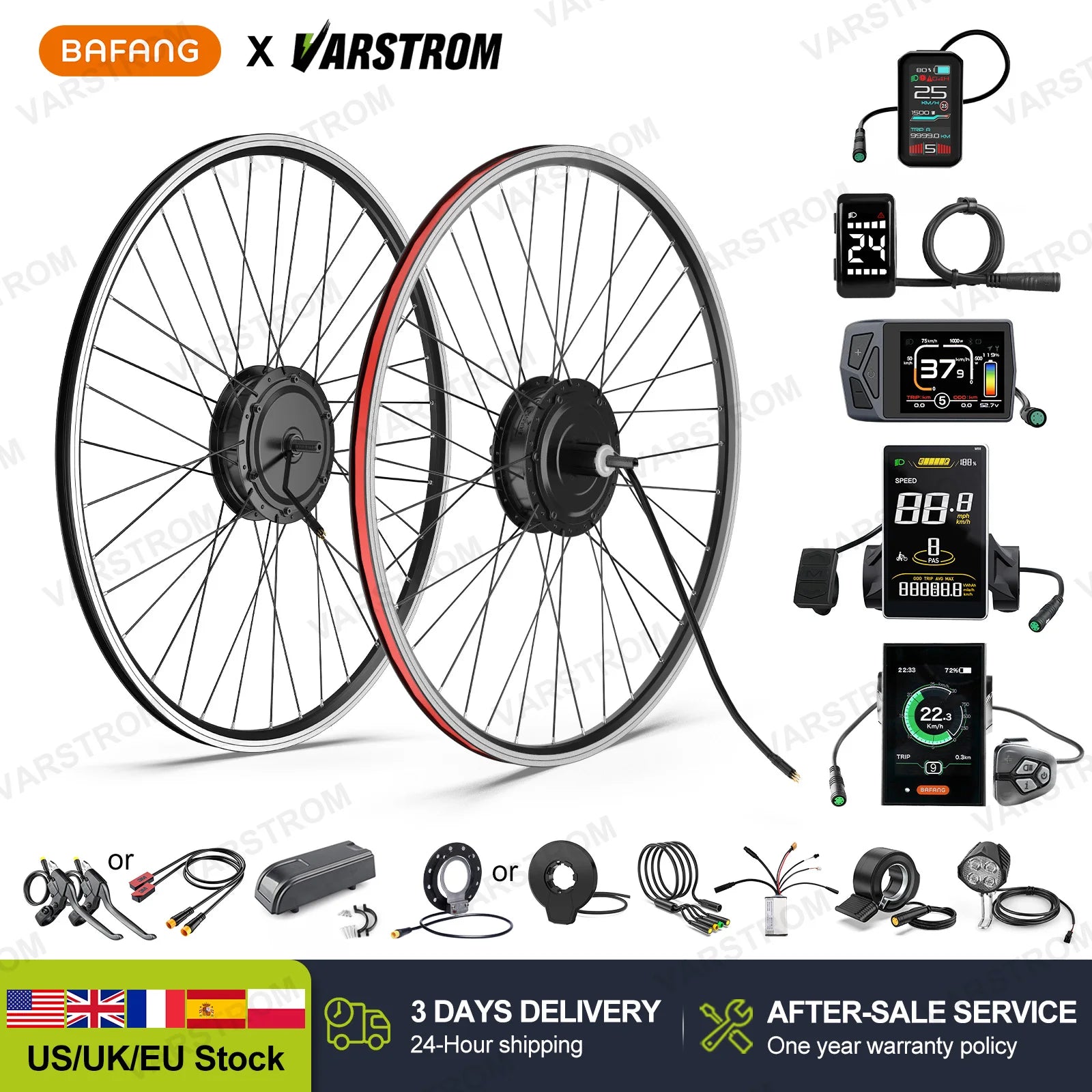 [US Direct ] Bafang 48V 500W 750w Wheel Hub Motor V-Brake Front & Rear Drive Electric Bicycle Conversion Kits 8fun eBike Engine