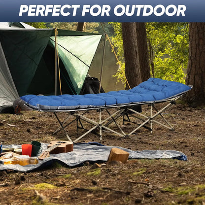 Portable Camping Cot with Mattress - Heavy Duty Folding Bed for Outdoor, Beach, Office - Max Load 300 LBS