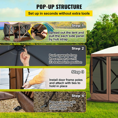 SucceBuy Pop-up Camping Gazebo Camping Canopy Shelter 6 Sided 12' x 12' Sun Shade Tents & Canopies Camping & Hiking