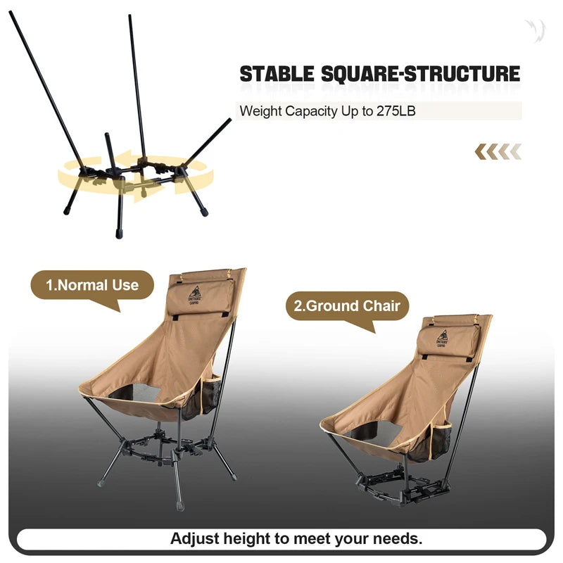 OneTigris Camping Folding Chairs Outdoor High Back Tourist Chair For Fishing Trekking BBQ Parties Gardening Beach Indoor Use