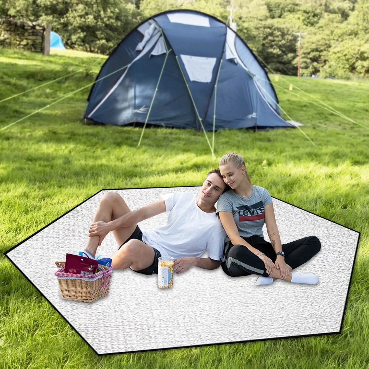 Waterproof Tent Mat Outdoor Camping Hexagonal Tent Pad Aluminum Film Tarp Ground Sheet Picnic Hiking Camping Mat Accessories