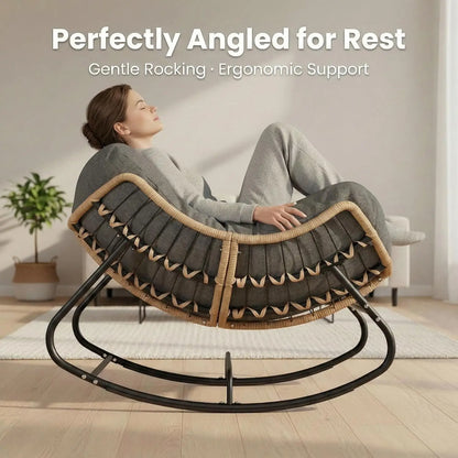 Outdoor Rocking Chair, Oversized Patio Papasan Rocker, Comfy Wicker Reading Lounge, Indoor Egg Chair for Bedroom,, Customized