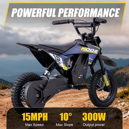 KOOZ HP122E 36V 300W Electric Dirt Bike  for Kids, 3 Speed Modes, Electric Motorcycle Up to 15.5 MPH & 11.8 Miles Long-Range.