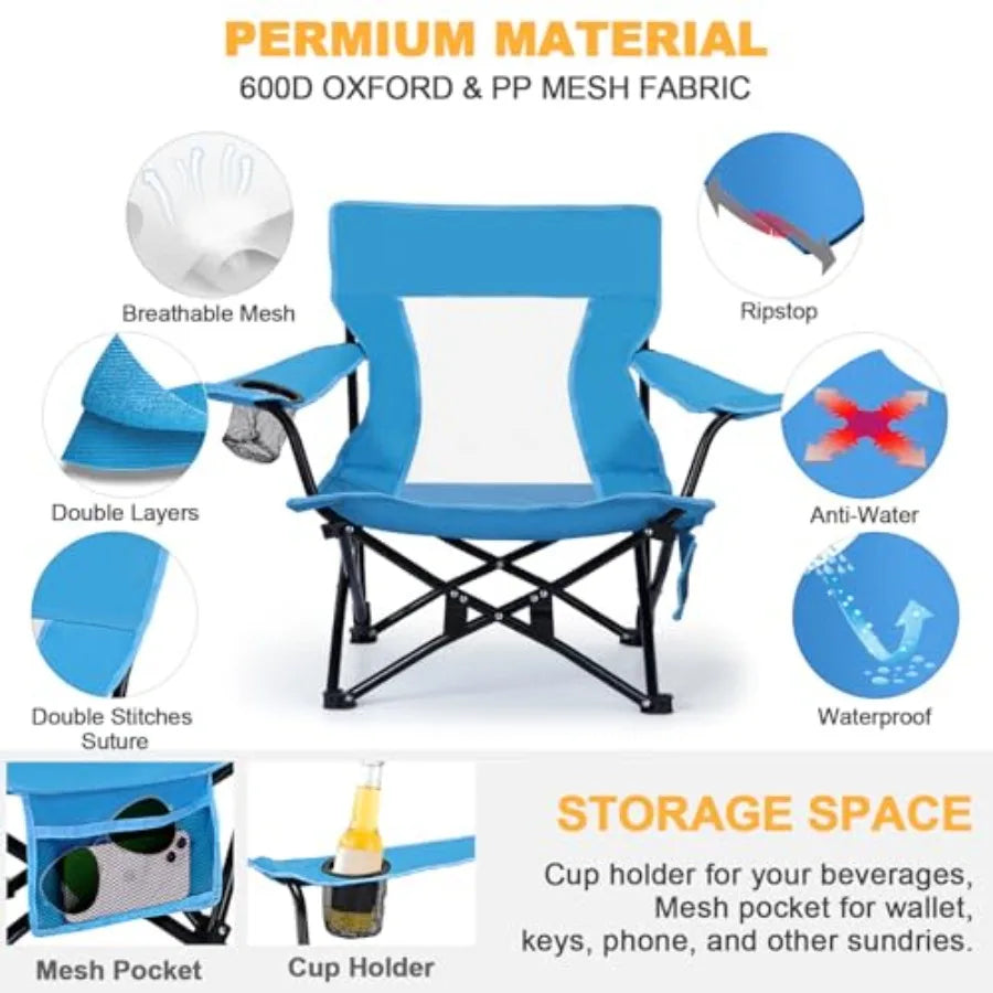 Beach Camping Chair 2 Pack Outdoor Folding Lawn Chair for Adults Heavy Duty Portable Chair with Armrest for Outside Fishing Spo