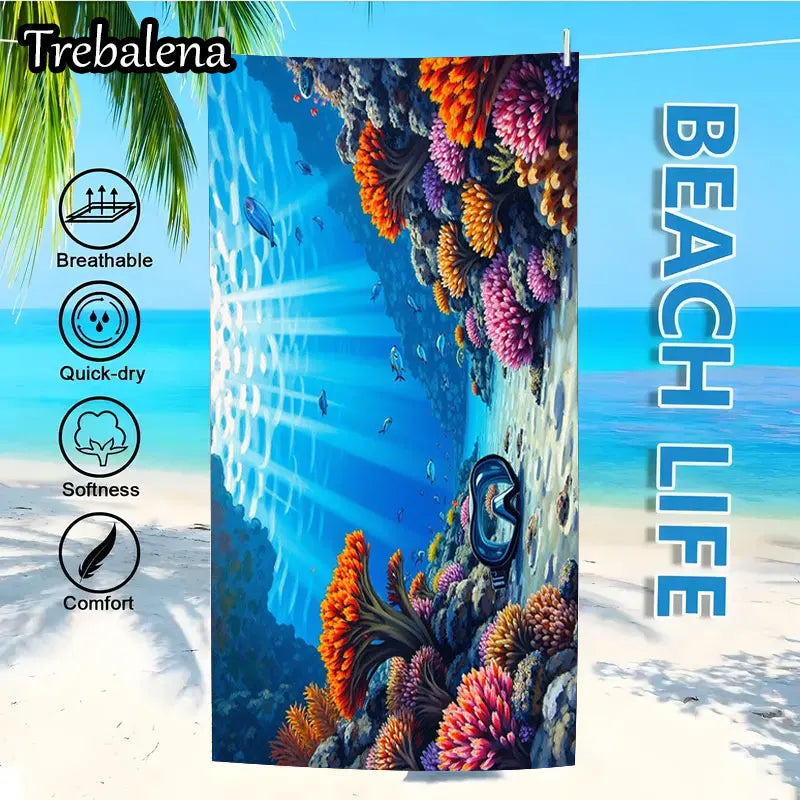 30*60inch Ultra-Soft Beach Towel with Vibrant Coral Reef Scene Beach Towel