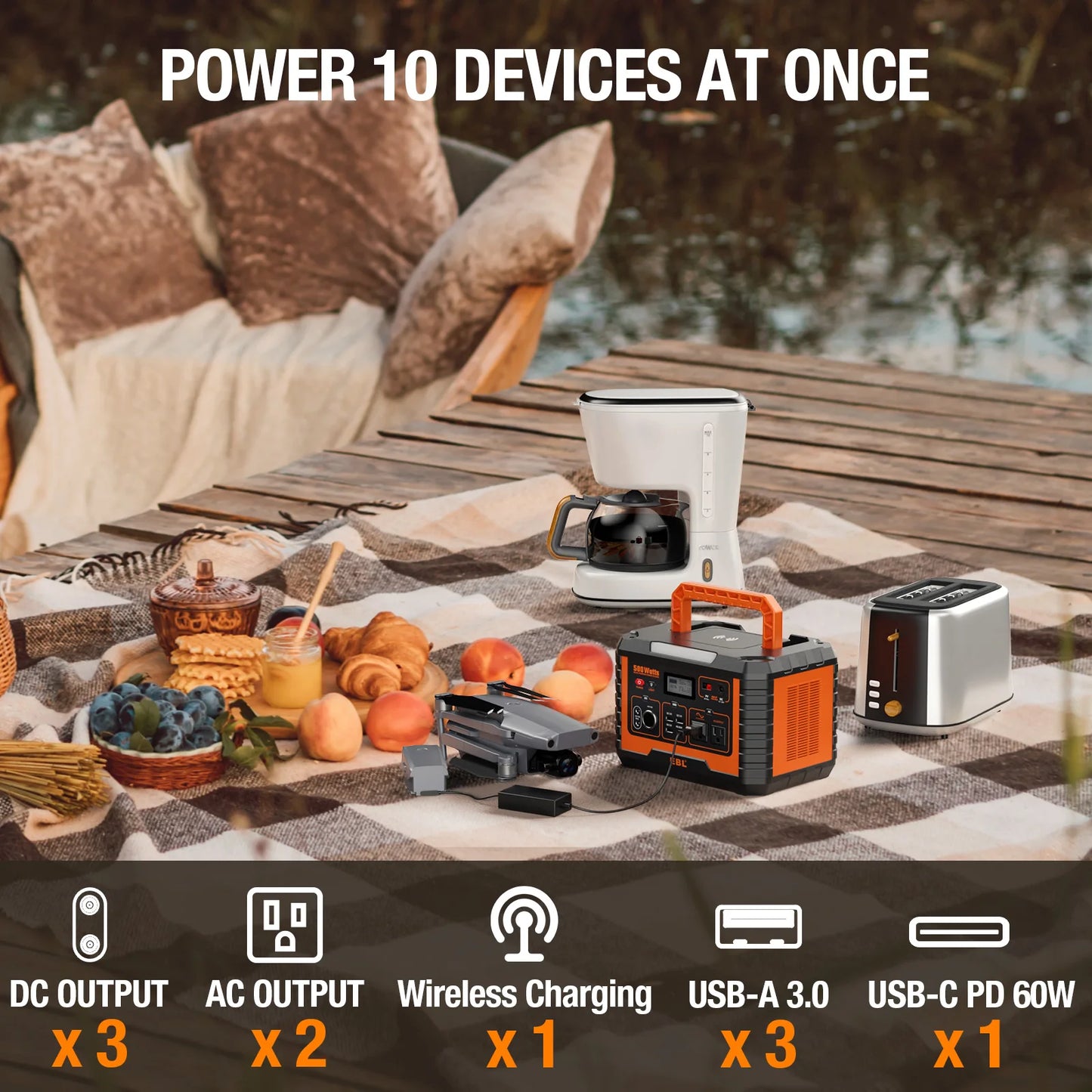 EBL Portable Power Station 500 110V/500W Solar Generator 519.4Wh Backup Lithium Battery for Outdoor Camping Home Emergency