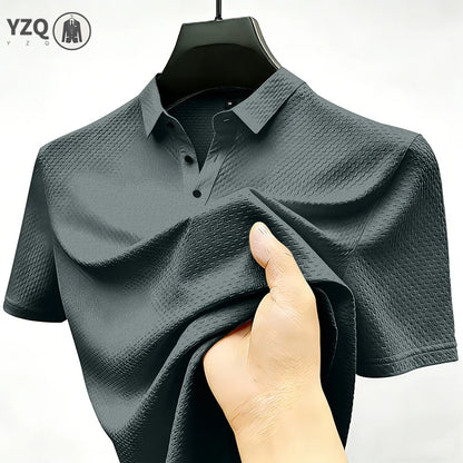 Men's Quick Dry Ice Silk Polo Shirt Short Sleeve Button Placket Jacquard Daily Wear