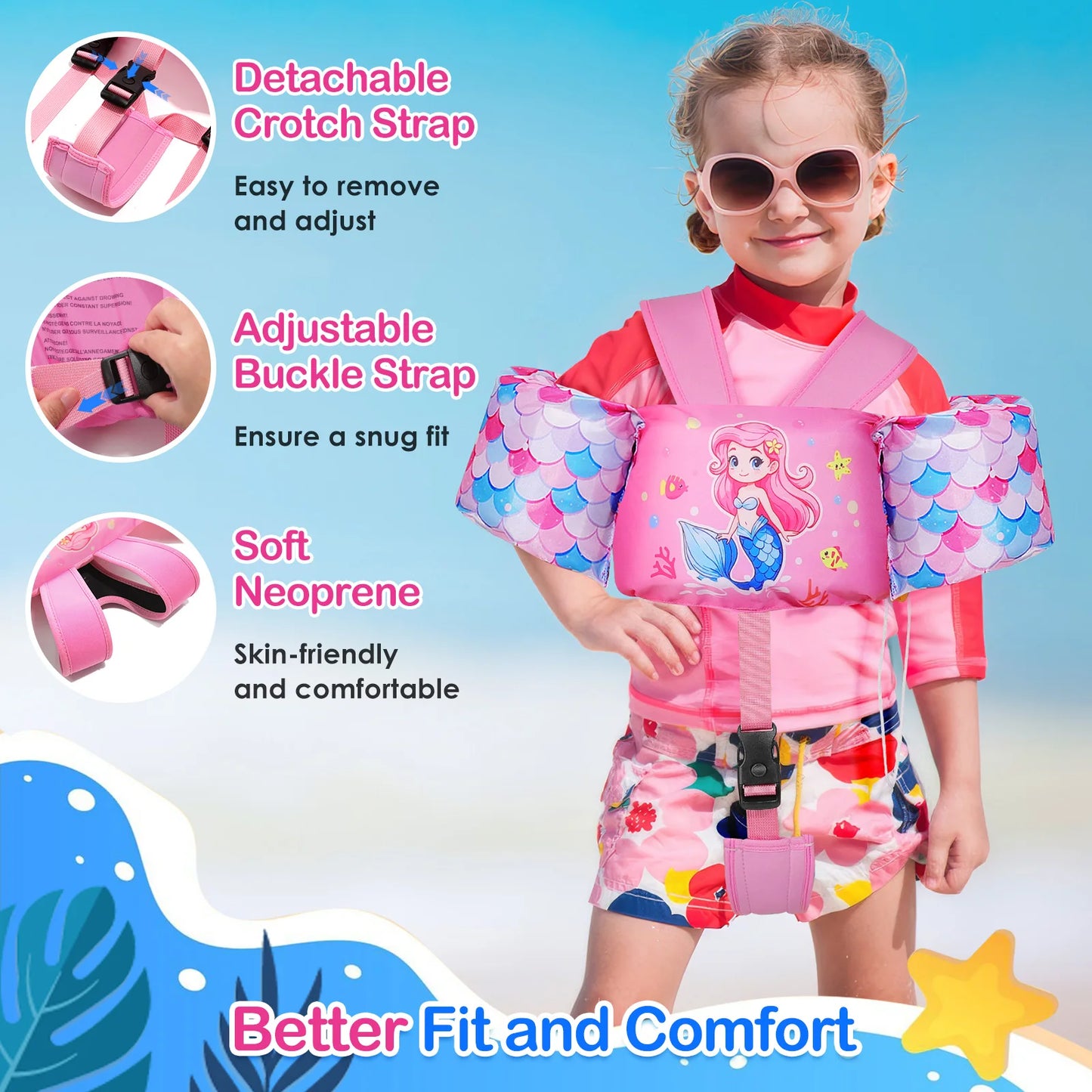 Kids Swimming Vest Toddler Floaties Arm Band Floaties with Adjustable Strap Swim Jacket Water Wing Pool Float Learning Swim