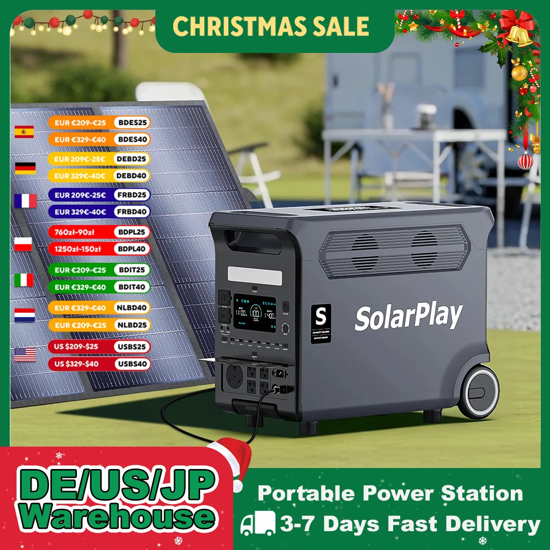 SOLARPLAY 3600W Portable Power Station 3840WH Outdoor Generator With Folable Solar Panels For Home Emergency Outdoor Camping