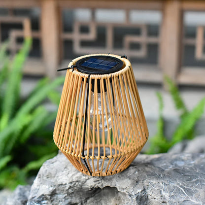 Rattan Solar Lantern IP65 Waterproof Hanging/Standing Outside Big Rattan Solar Light with Handle for Yard Garden Home Decoration
