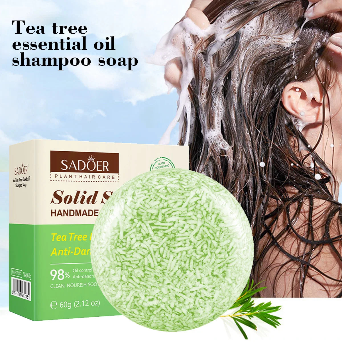 Tea Tree Essential Oil Solid Shampoo Bar Deeply Cleanses Nourishes Nourishes Hair Plant Essential Oils Care For Scalp And Hair