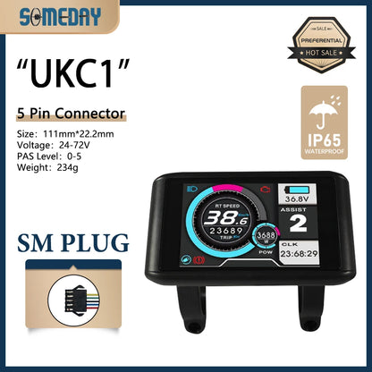 Electric Bike 36V-72V LCD UKC1 Color Display with UART 2 Communication for Electric Bike accessory with SM/Waterproof Connector