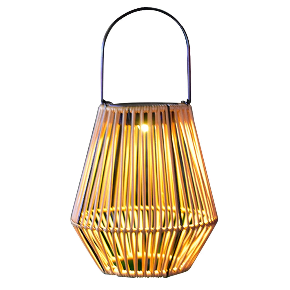Rattan Solar Lantern IP65 Waterproof Hanging/Standing Outside Big Rattan Solar Light with Handle for Yard Garden Home Decoration
