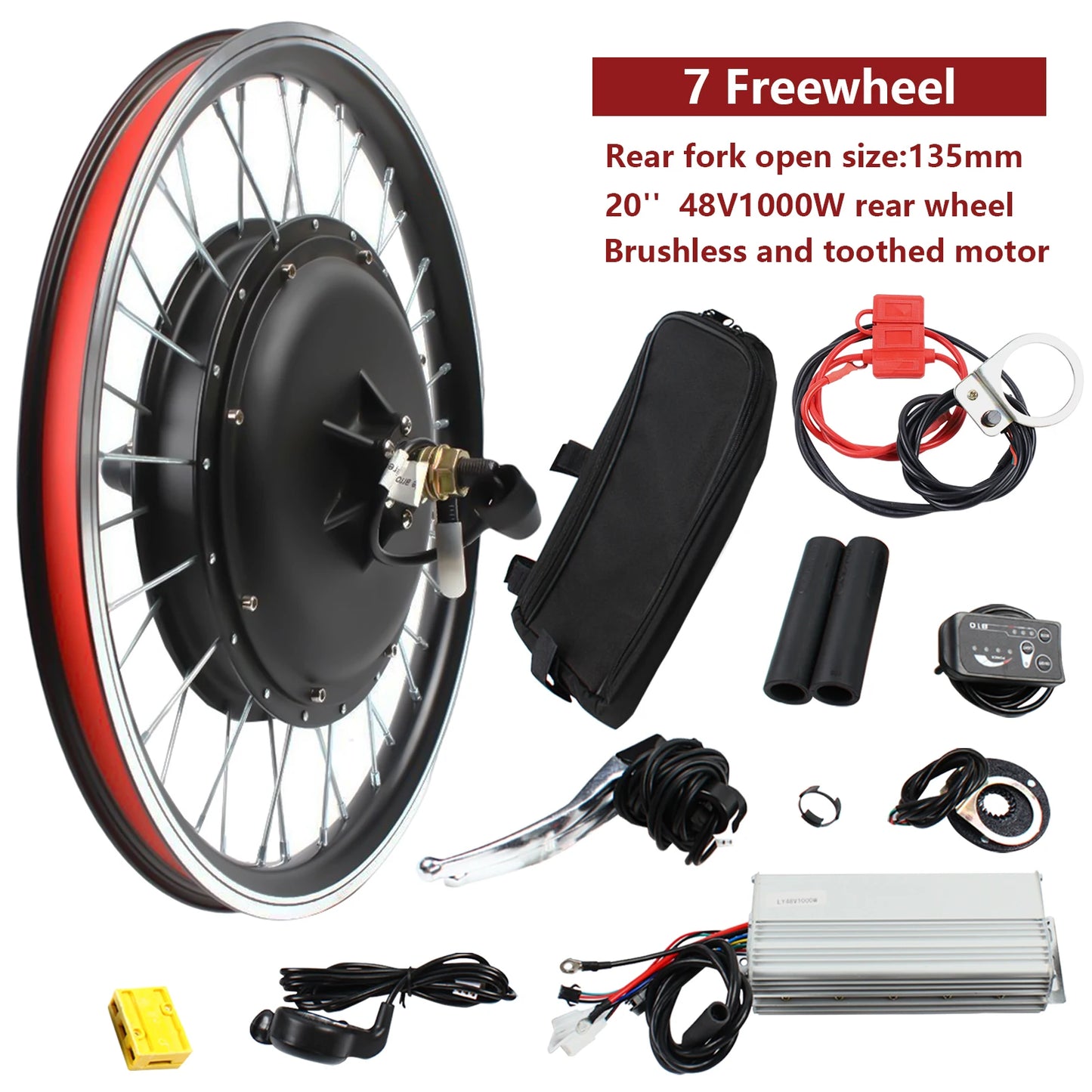 20 Inch E-Bike Rear Wheel Conversion Kit 48V 1000W , E-Bike Conversion Kit w/LED Display and Brushless Controller