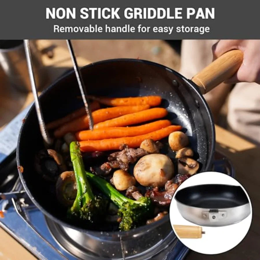 KingCamp 304 Stainless Steel Camping Cookware Set with Travel Tote Bag for Outdoor Kitchen Cooking Picnic Campfire Pots Pan and