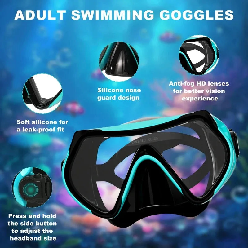 2026 New Scuba Diving Mask Snorkel Set For Adults Tempered Glass Professional Panoramic Snorkeling Gear Swimming Training