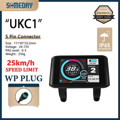 Electric Bike 36V-72V LCD UKC1 Color Display with UART 2 Communication for Electric Bike accessory with SM/Waterproof Connector