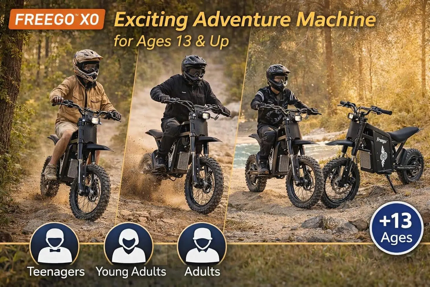 Freego X0 Electric Dirt Bike for Adults 3600W Motor 60V Battery Electric Mountain Bike 40MPH Dual Hydraulic Disc Brakes E-bike