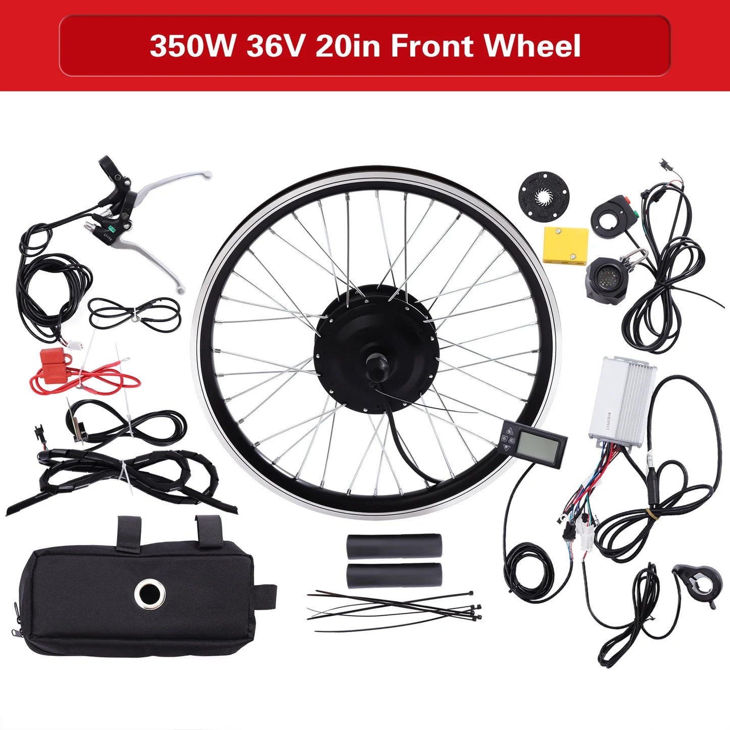 20Inch Electric Bicycle Kit 36V 350W W/ LCD Display Front Wheel Electric Bicycle Motor Hub Conversion Kit W/ Pedal Assist Sensor