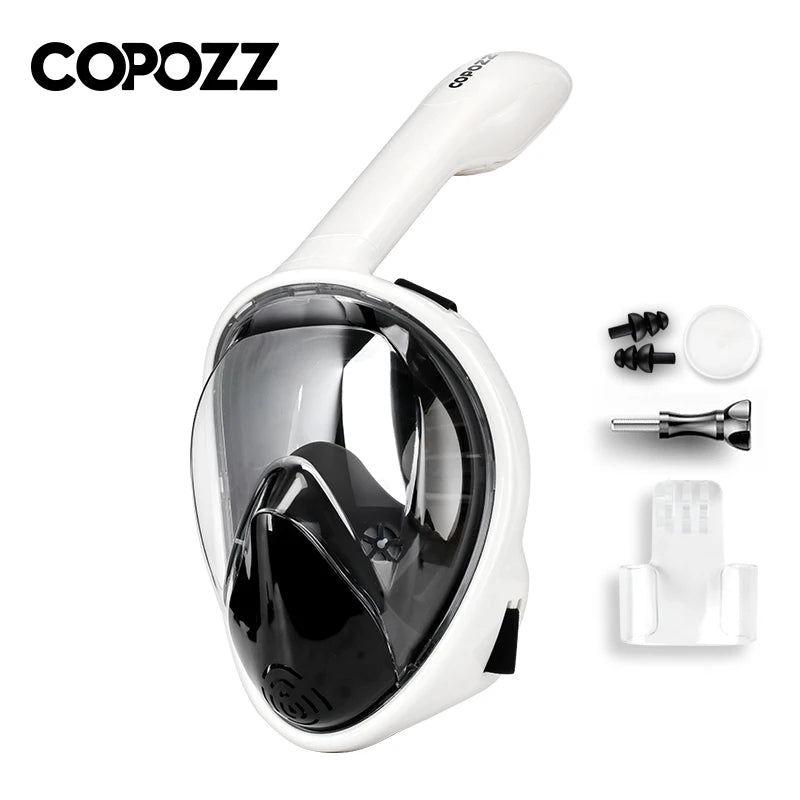 COPOZZ Full Face Scuba Diving Mask Anti Fog Goggles With Camera Mount Underwater Wide View Snorkel Swimming Mask For Adult Youth