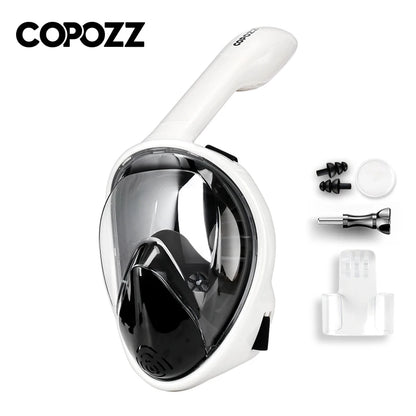 COPOZZ Full Face Scuba Diving Mask Anti Fog Goggles With Camera Mount Underwater Wide View Snorkel Swimming Mask For Adult Youth