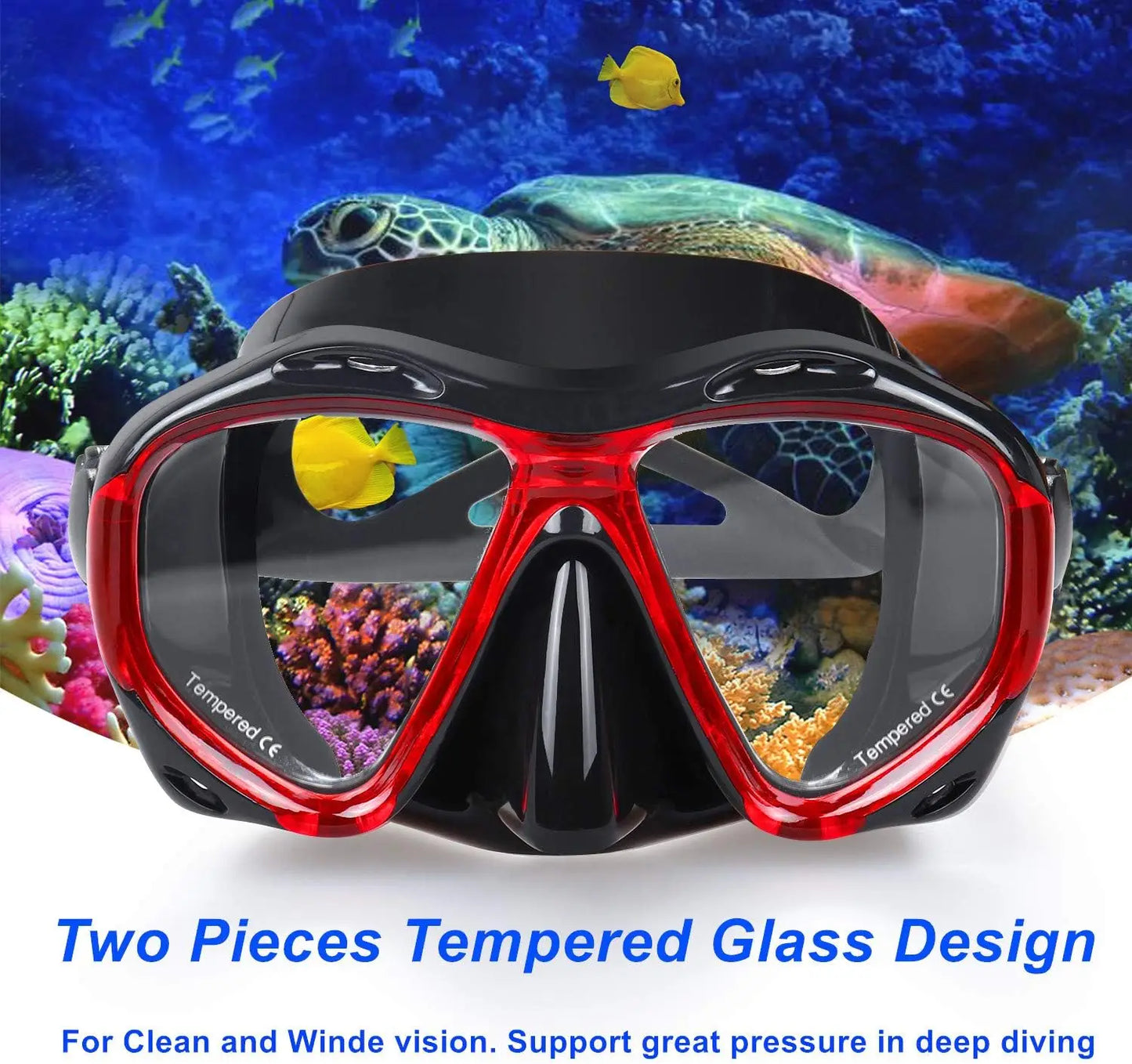 Panoramic HD Snorkel Mask, Anti-Fog Scuba Goggles with Tempered Glass and Nose Cover for Diving and Swimming